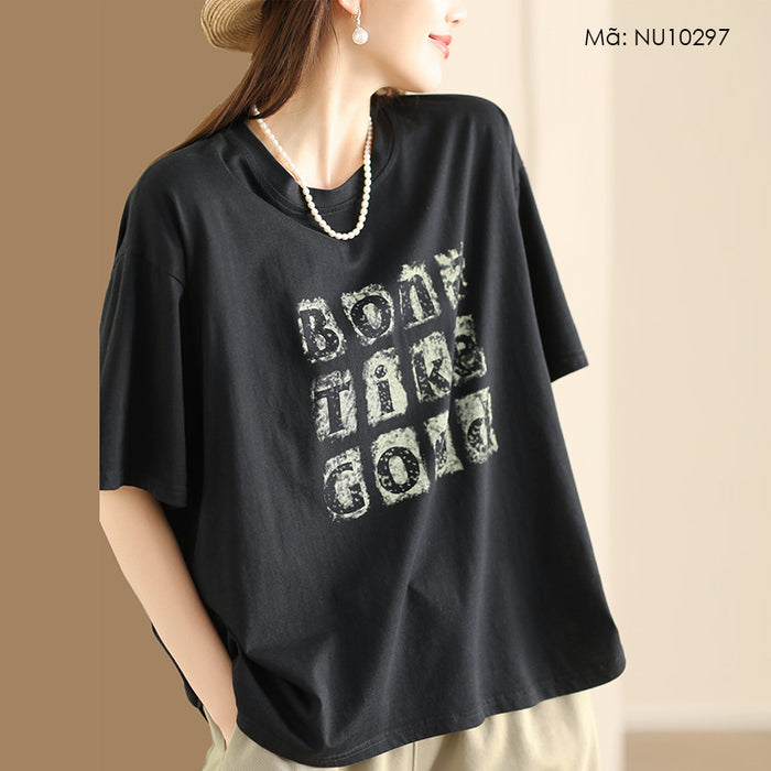 Áo T-shirt ngắn tay cổ tròn in chữ Bona - NU10297
