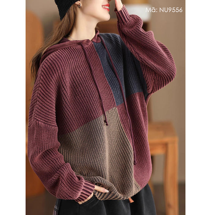 Áo hoodies len dài tay ô màu đối xứng - NU9556