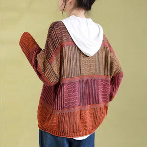 Áo khoác len đan retro dài tay cổ tròn hoa văn sắc màu - NU9233