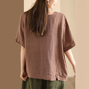 Áo T-shirt linen ngắn tay cổ tròn in hình học - NU10262