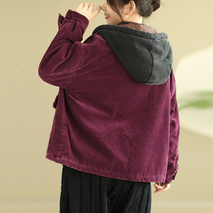 Áo khoác nhung lót lông dài tay có mũ hai túi vuông - NU9652