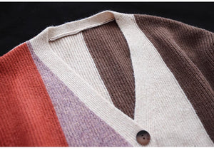 Áo khoác len cardigan dài tay cổ V những mảng màu - NU9224