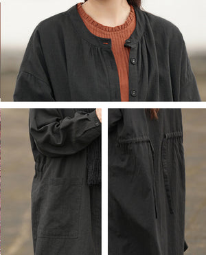 Áo khoác dài tay linen dáng dài đơn sắc hai túi vuông - NU9511