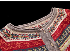 Áo khoác cardigan len đan dài tay cổ tròn hoa văn retro - NU9321