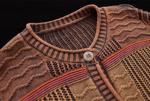 Áo khoác len đan retro dài tay cổ tròn hoa văn sắc màu - NU9233