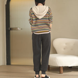 Áo hoodies len dệt kim dài tay kẻ sọc sắc màu - NU8120