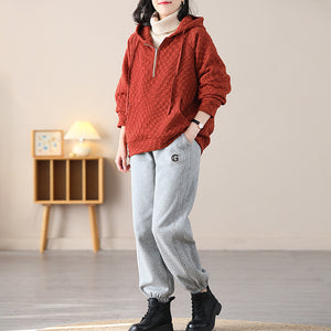 Áo hoodies len nhung đập caro dài tay chần lông - NU8087
