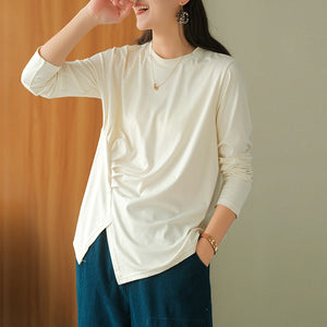 Áo T-shirt dài tay cổ tròn xẻ tà xếp ly - NU6603