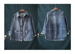 Áo khoác denim dài tay cổ đức hai túi ngang - NU3345 - kamaka.vn - thời trang nhật