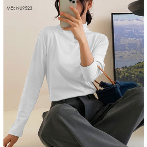 Áo T-shirt dệt kim dài tay cổ đứng đơn sắc - NU9518