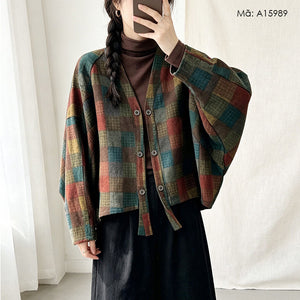 Áo khoác cardigan caro dài tay - A1598
