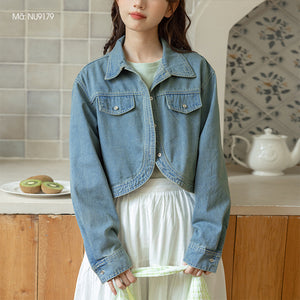 Áo khoác denim croptop dài tay cổ đức vạt bo tròn - NU9179