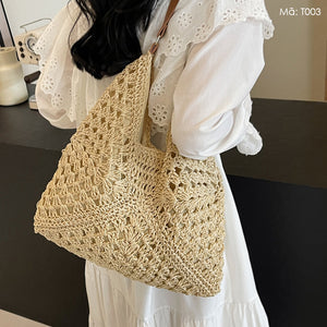 Túi cói đan tay retro quai đeo chéo  - T003