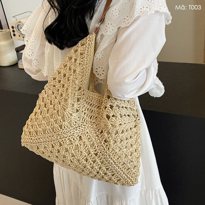 Túi cói đan tay retro quai đeo chéo  - T003