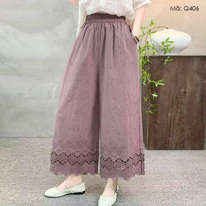 Quần baggy linen ống rộng thêu retro - Q406