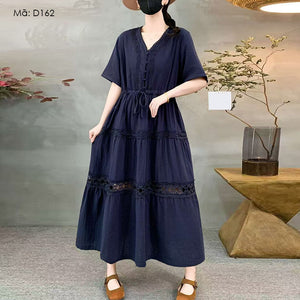 Đầm liền ngắn tay cổ V - D162