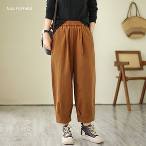 Quần baggy lưng thun một màu xếp ly gấu - NU9684