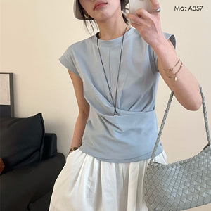 Áo T-shirt sát nách cổ tròn xếp ly - A857