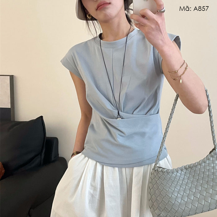 Áo T-shirt sát nách cổ tròn xếp ly - A857