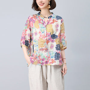 Áo sơ mi linen ngắn tay cổ V - A1369