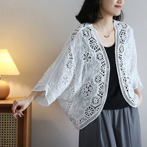 Áo khoác cardigan dệt kim tay lửng thêu hoa văn retro - A033