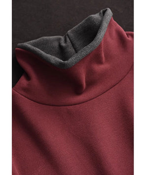 Áo T-shirt dài tay cổ lọ phối màu đơn sắc một túi - NU9381