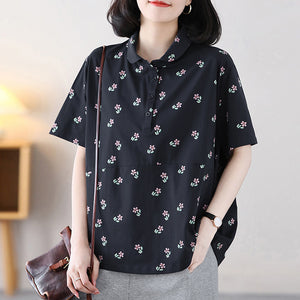 Áo T-shirt ngắn tay cổ pipi in hoa liti - NU8727