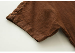 Áo T-shirt linen ngắn tay cổ tròn đính khuy túi kiểu - NU9896
