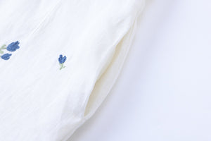 Đầm liền linen ngắn tay cổ tròn thêu hoa tulip - NU9905