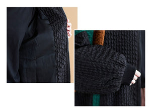 Áo khoác dài tay cổ tròn kiểu gợn sóng phối màu hai túi chéo - NU9374