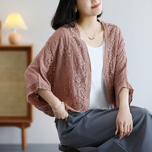 Áo khoác cardigan dệt kim tay lửng thêu hoa văn retro - A033