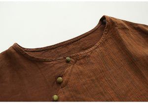 Áo T-shirt linen ngắn tay cổ tròn đính khuy túi kiểu - NU9896