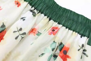 Chân váy linen retro lưng cao in hoa lá hai túi chéo - NU9047
