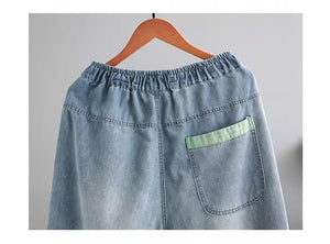 Quần baggy denim lửng lưng thun thêu những chiếc lá - NU8943