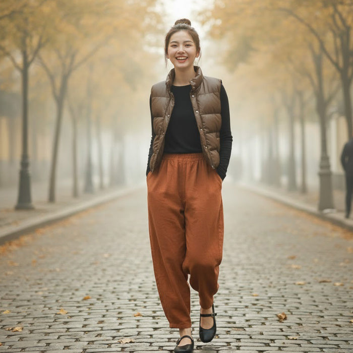 Áo khoác gile lông vũ cổ đứng hai túi - A490