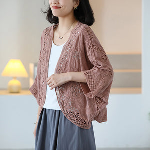 Áo khoác cardigan dệt kim tay lửng thêu hoa văn retro - A033