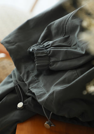 Áo khoác dài tay có mũ khóa kéo đôi trần bông hai túi chéo - NU9638