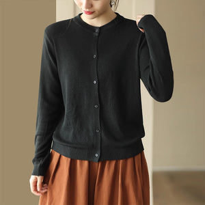 Áo khoác cardigan len đan dài tay cổ tròn đơn sắc - NU9355