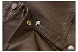 Áo khoác da dài tay cổ đứng hai túi lệch màu - NU9109