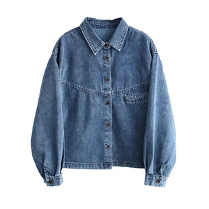 Áo khoác denim dài tau cổ đức một túi ngang nhỏ - A057