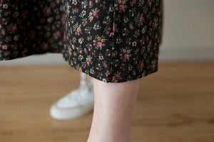 Chân váy linen retro lưng thun túi chéo in hoa liti - NU9075