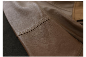 Áo khoác da dài tay cổ đứng hai túi lệch màu - NU9109