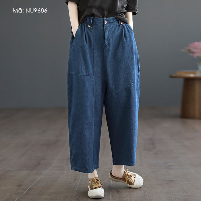 Quần baggy denim lưng thun ống rộng khuy cài - NU9686