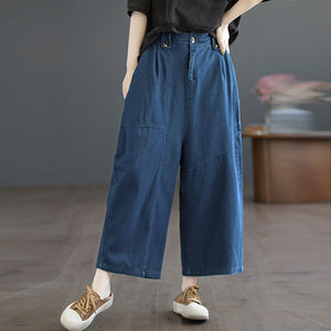 Quần baggy denim lưng thun ống rộng khuy cài - NU9686