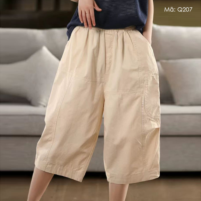Quần sooc lưng thun túi chéo form rộng - Q207