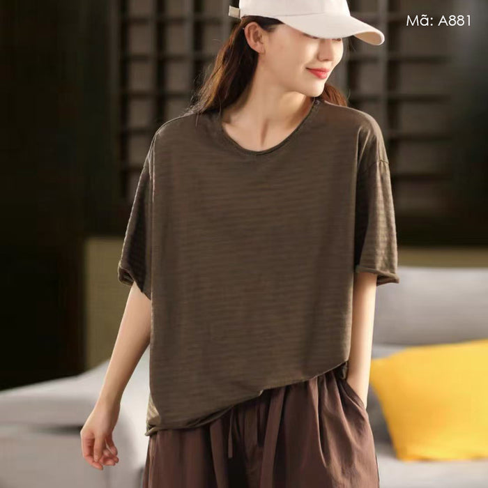 Áo T-shirt ngắn tay cổ tròn kẻ sọc form rộng - A881