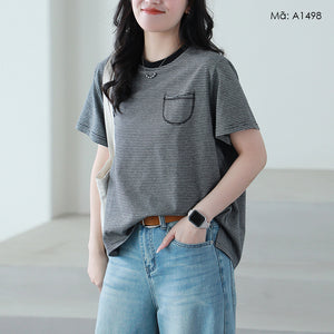 Áo T-shirt ngắn tay kẻ sọc túi nhỏ - A1498