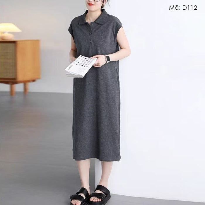 Đầm liền ngắn tay cổ đức đơn sắc - D112