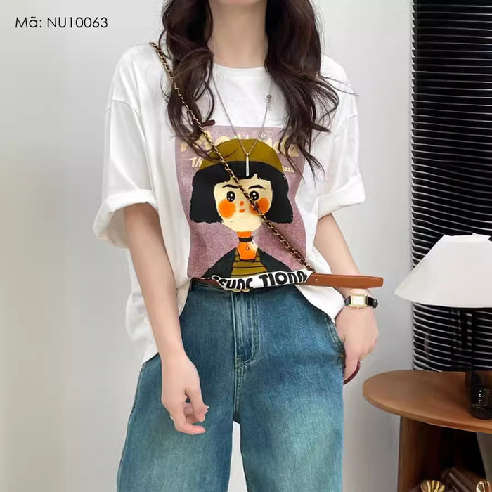 Áo T-shirt ngắn tay cổ tròn in cô gái Tionau - NU10063