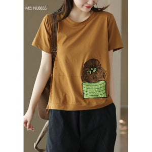 Áo T-shirt ngắn tay cổ tròn in cô gái giấu mặt - NU8833